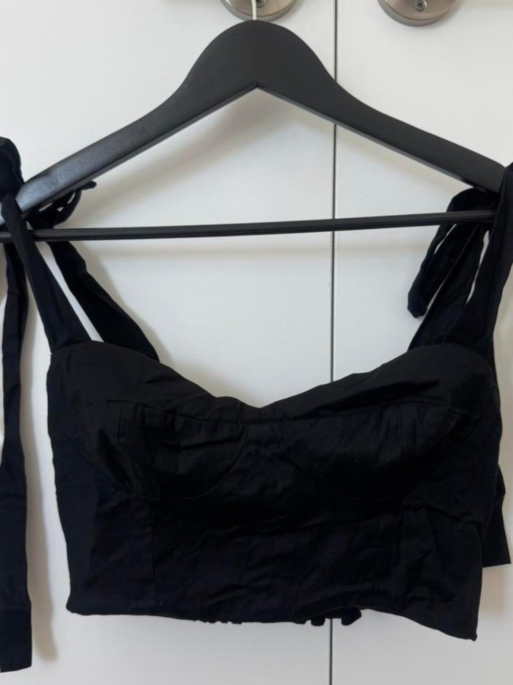 Kacey Musgraves X Reformation Magnolia Black Tie-Shoulder Bustier Crop Top